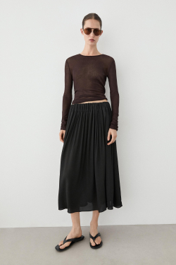 Massimo Dutti Плиссированная юбка миди, черный