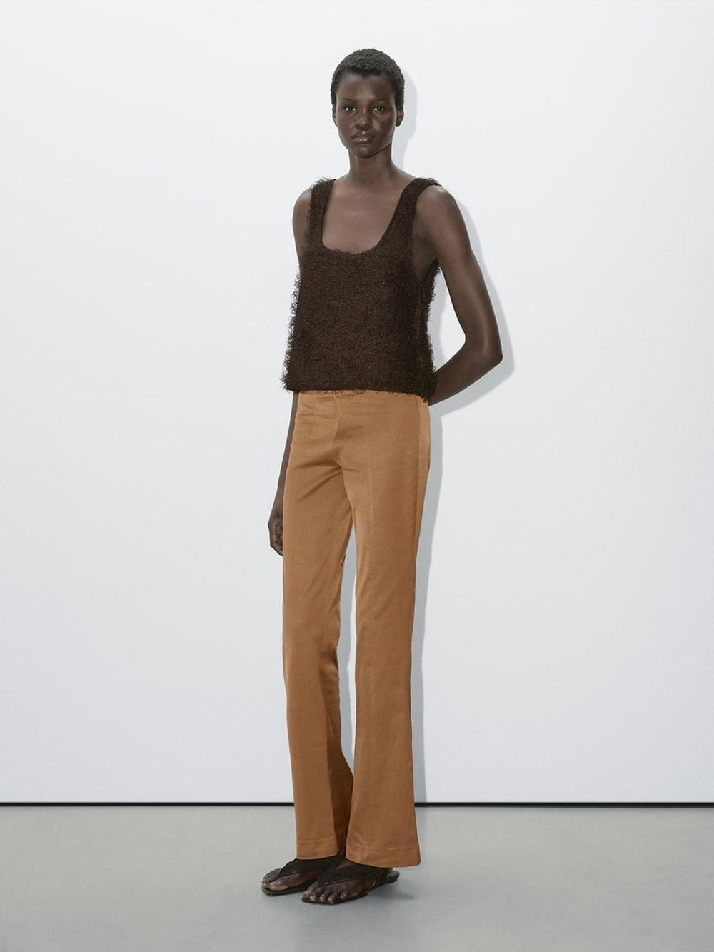 Massimo Dutti Топ из пряжи букле, шоколадно-коричневый