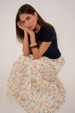 Юбка из хлопка ярусная в мелкий цветочек в макси длине