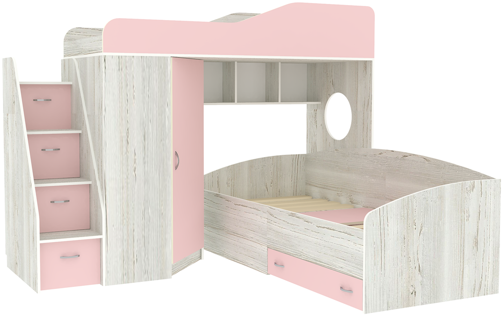 Двухъярусная кровать КарИВи  Кадет 2 с универсальной лестницей Винтерберг Розовый