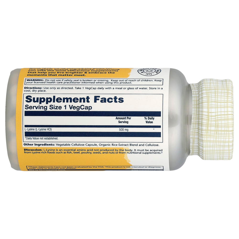 Solaray, L-лизин, 500 мг, 60 вегетарианских капсул