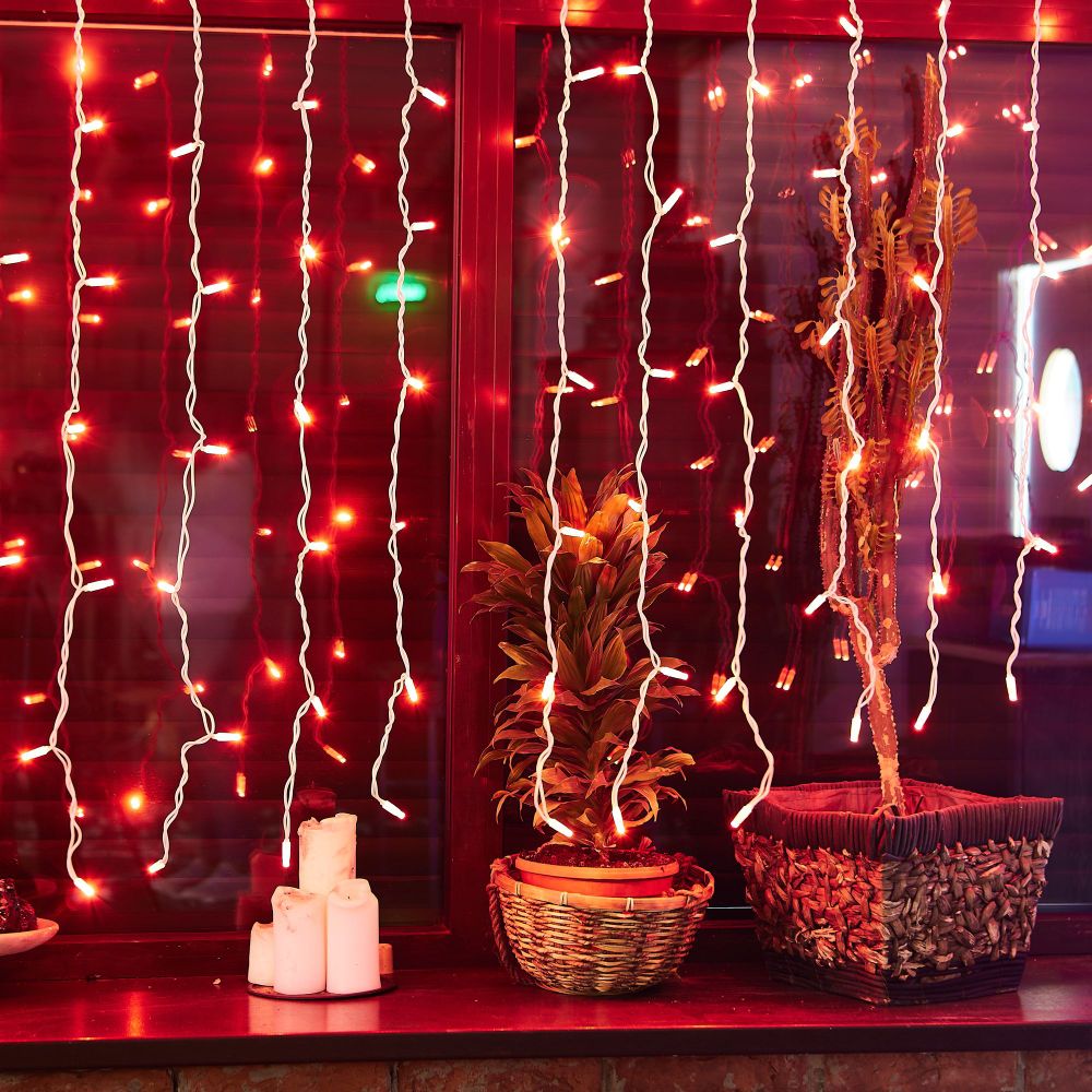 ULD-C2030-240-SWK RED IP67 Занавес светодиодный со статическим свечением. 3х2м. Соединяемый. 240 светодиодов. Красный свет. Провод белый. TM Uniel.