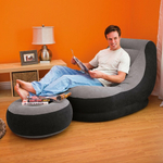 Кресло надувное Intex 68564 Ultra Lounge 137х102х79 см с пуфиком / Шезлонг надувной Интекс велюровый с подстаканником для дома и дачи