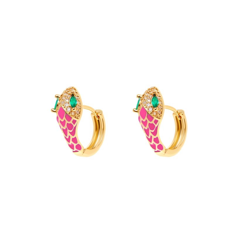 Серьги-кольца Мини Неоновая Змея – Розовые