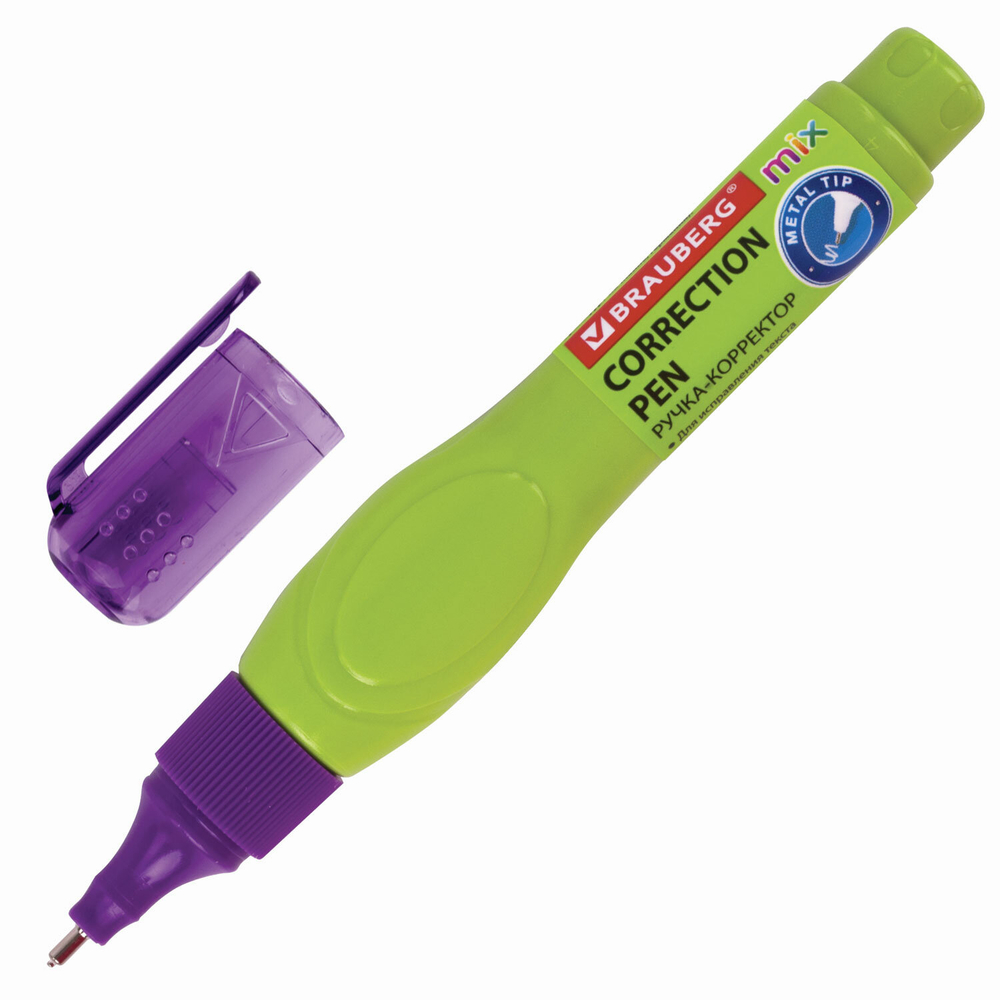 Корректирующая ручка BRAUBERG, 9 мл, металлический наконечник, ассорти