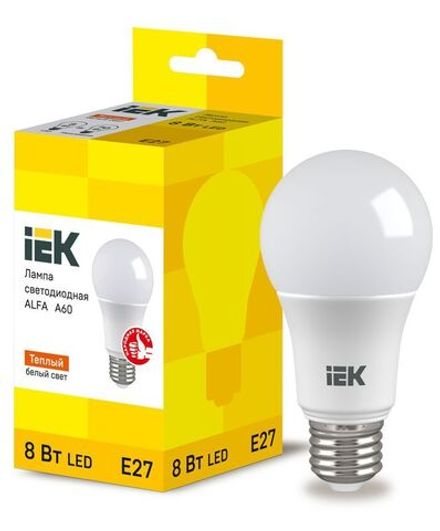 Лампа светодиодная Alfa 8Вт A60 грушевидная 3000К E27 230В (6шт) IEK LLA-A60-8-230-30-E27-6