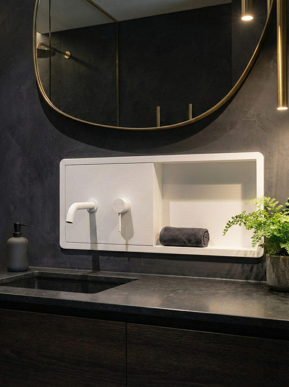 Смеситель для раковины STWORKI STUDIO S510401WH С ВНУТРЕННЕЙ ЧАСТЬЮ, с полкой, матовый белый