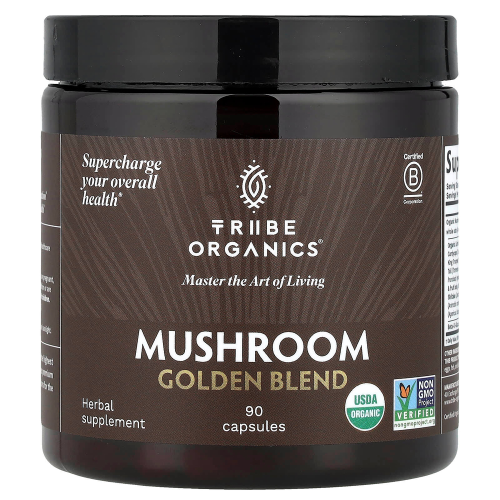 Tribe Organics, Золотая смесь грибов, 90 капсул