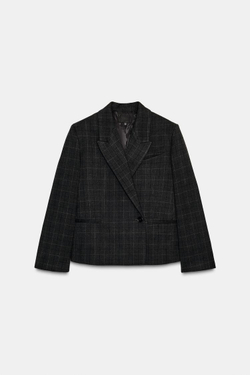 ZARA УКОРОЧЕННЫЙ БЛЕЙЗЕР ОВЕРСАЙЗ В КЛЕТКУ, СЕРЫЙ МЕЛАНЖ