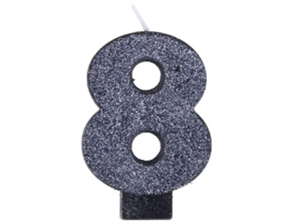 Свеча -цифра 8 Черная глиттер 8см