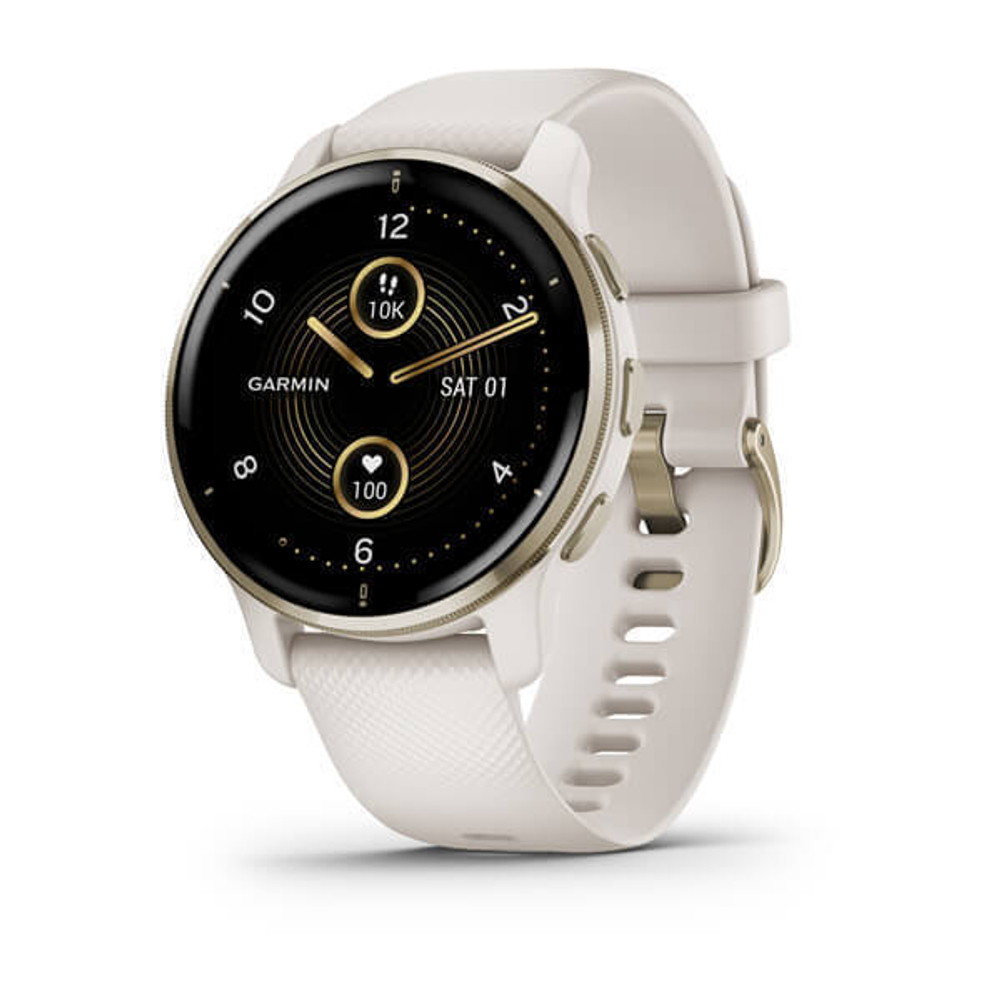 Часы Garmin VENU 2 PLUS цвета слоновой кости с безелем цвета кремовое золото и силиконовым ремешком, 010-02496-12