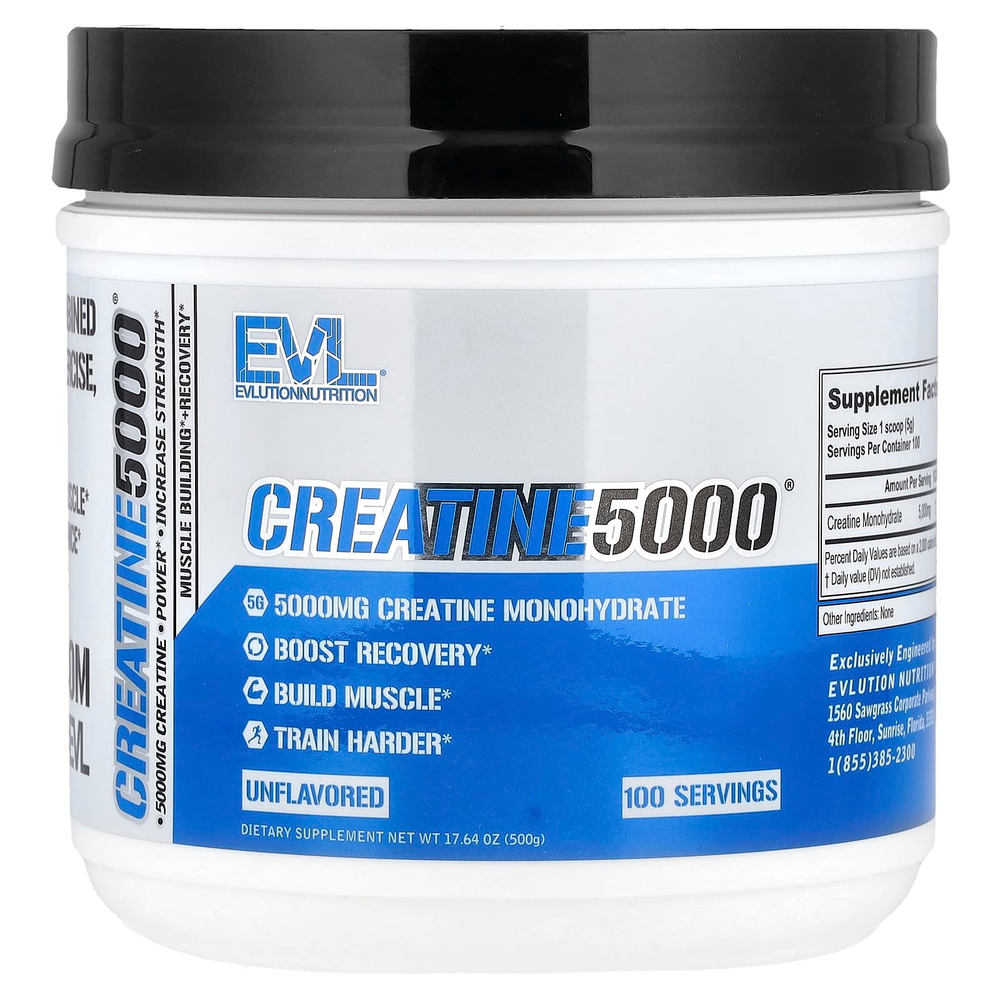 EVLution Nutrition, Creatine5000®, без добавок, 500 г (17,64 унции)