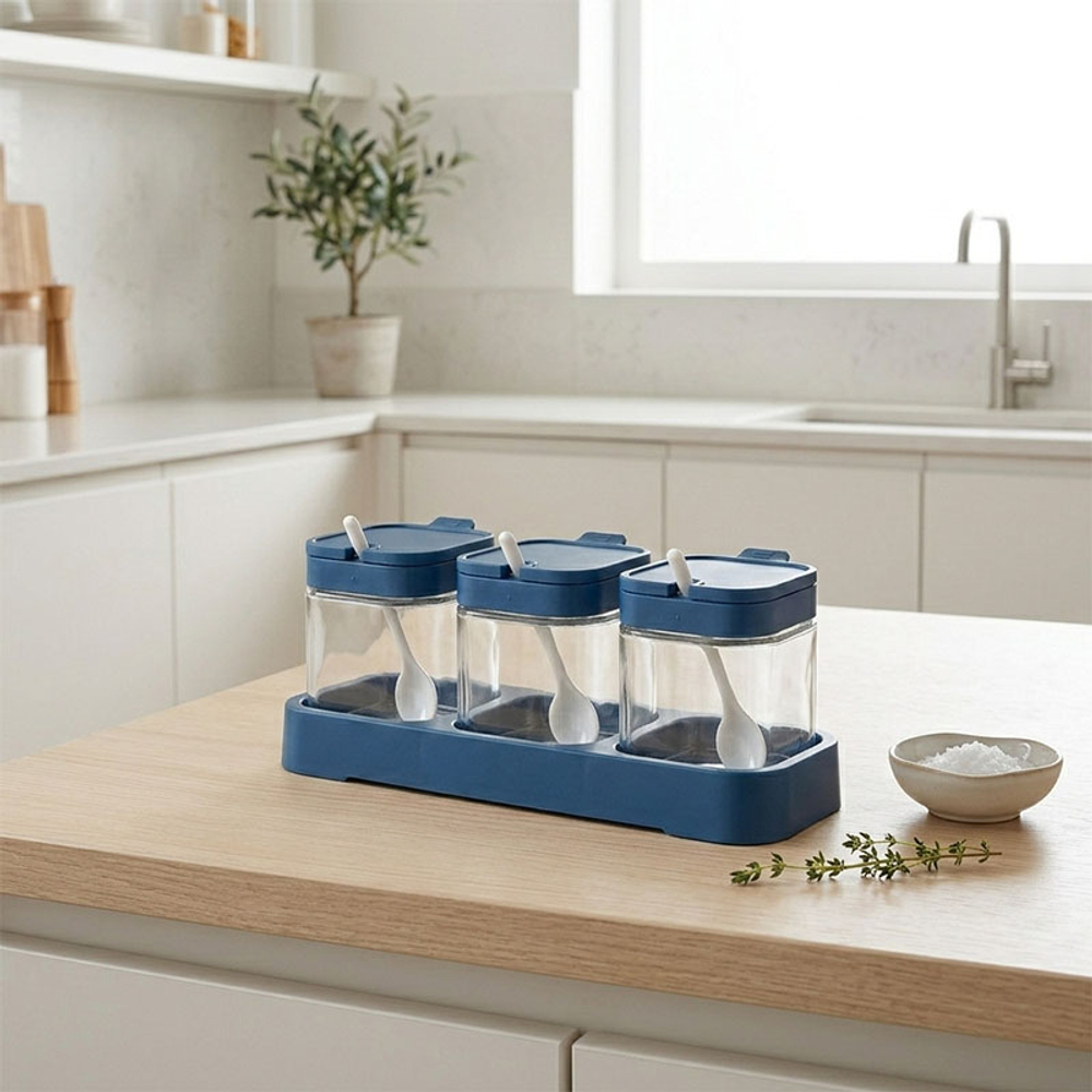 Набор банок с крышкой для специй Lavaretsik 3 шт, стекло/полипропилен