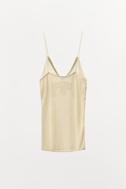 ZARA ТРИКОТАЖНЫЙ ТОП С КРУЖЕВОМ, ЗОЛОТИСТЫЙ