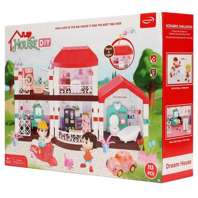 Игрушечный дом для куклы с мебелью и фигурками коробка 326-D52