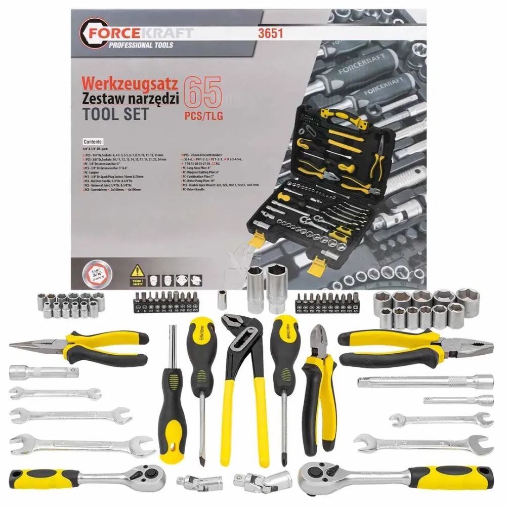 Набор инструментов 65пр. 1/4''3/8''(6гр.)(4-24мм) FORCEKRAFT FK-3651