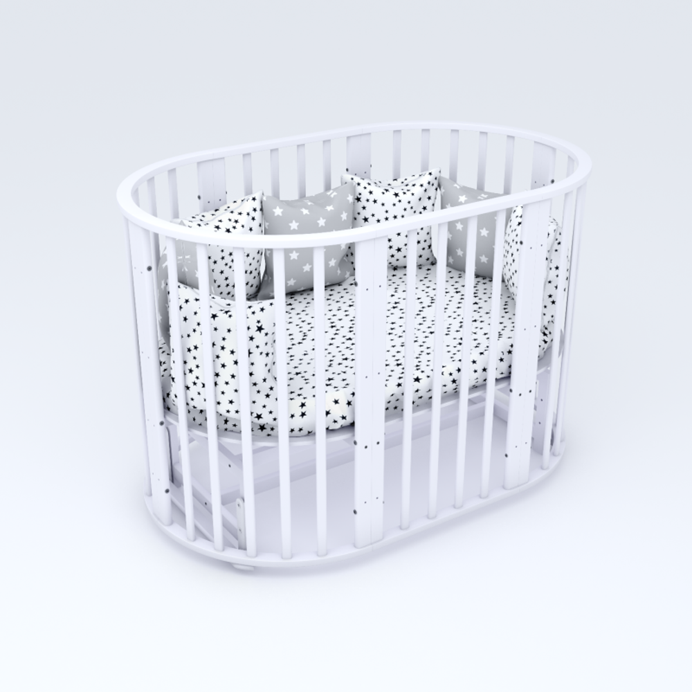 Детская кроватка для новорожденных Babyroom Мишка 7 в 1 с мятником, круглая/овальная