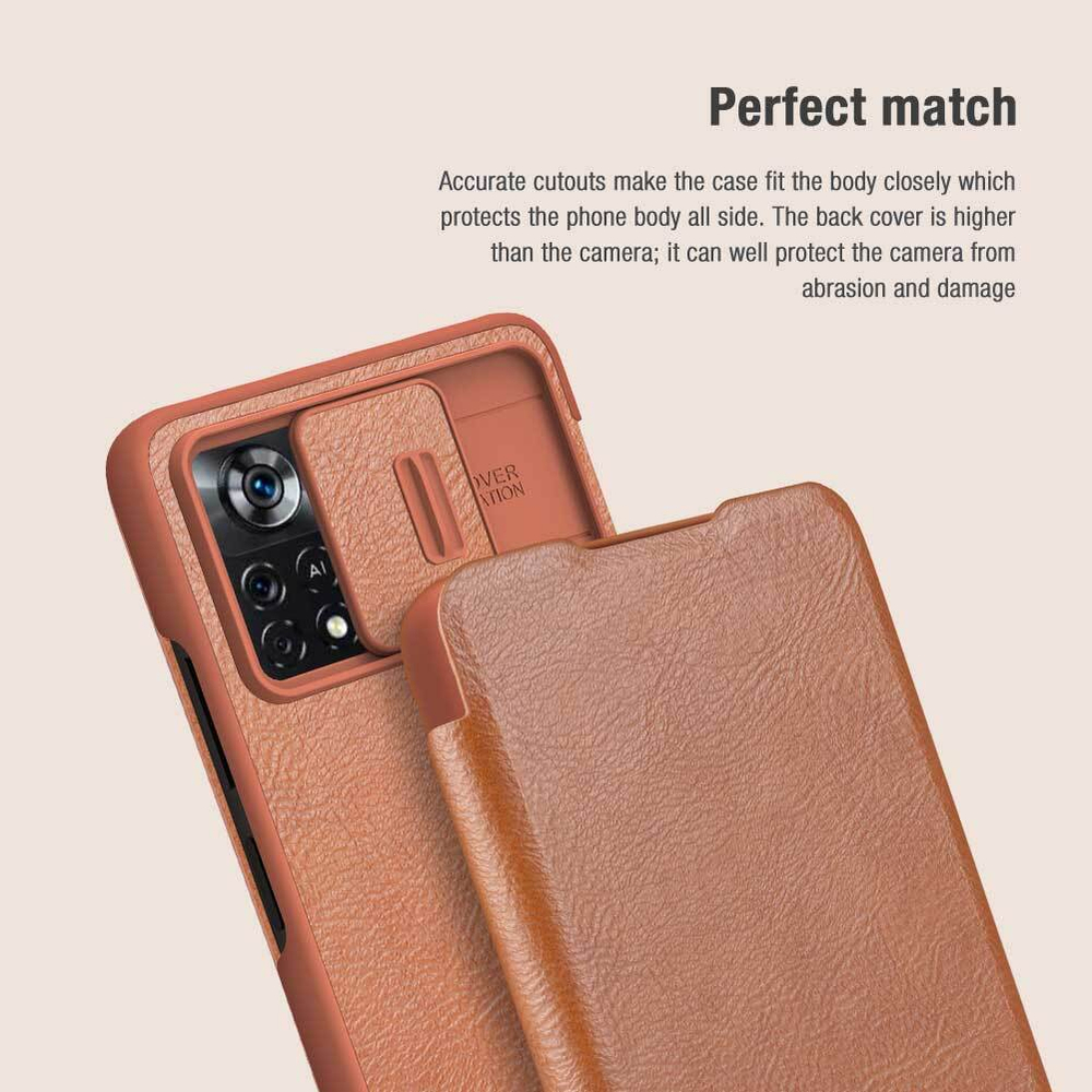 Кожаный чехол-книжка Nillkin Leather Qin Pro c защитой камеры для Poco X4 Pro 5G