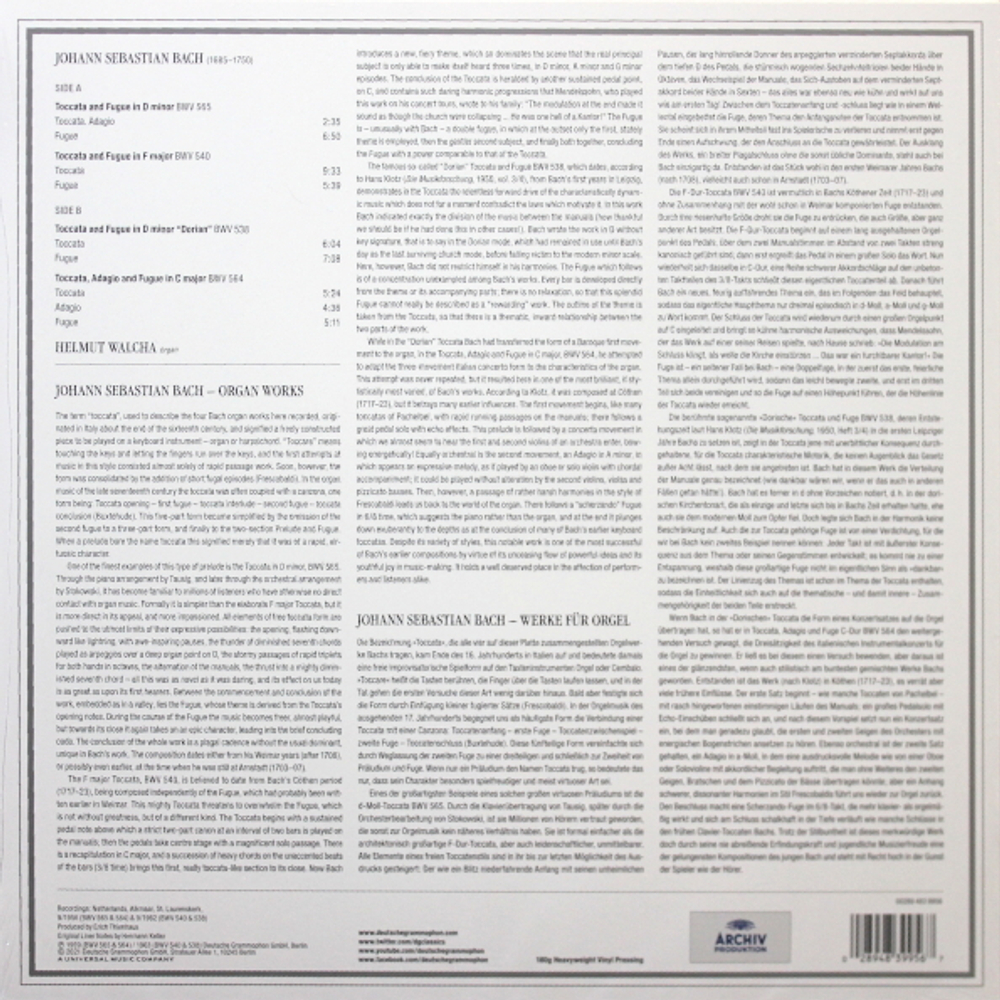 Helmut Walcha / Johann Sebastian Bach: Toccatas And Fugues (LP)