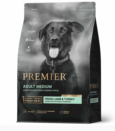 Premier Dog Lamb&Turkey ADULT Medium сухой корм для собак средних пород с свежим мясо ягненка с индейки