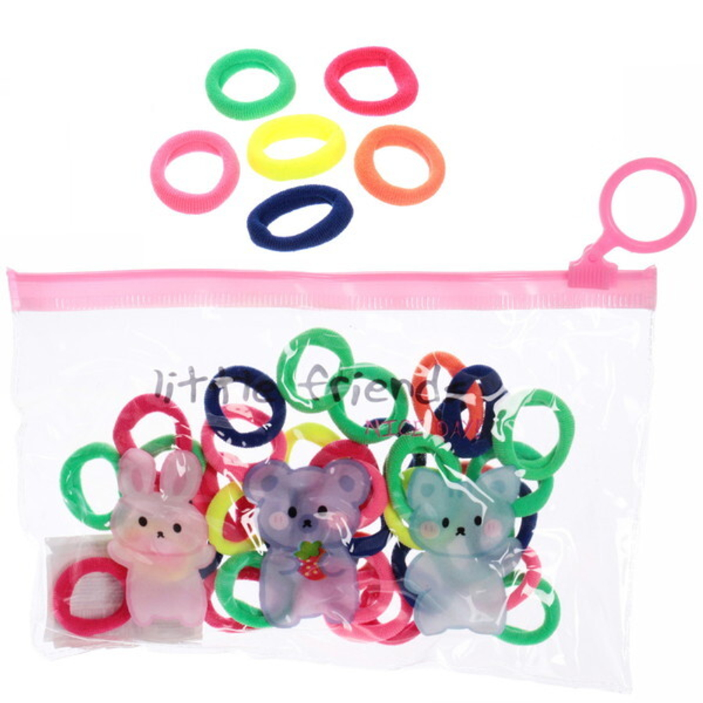 Резинки детские для волос 40шт (+-2 шт)»Bright style - Маленькие друзья», микс 4 цвета, 17*11см