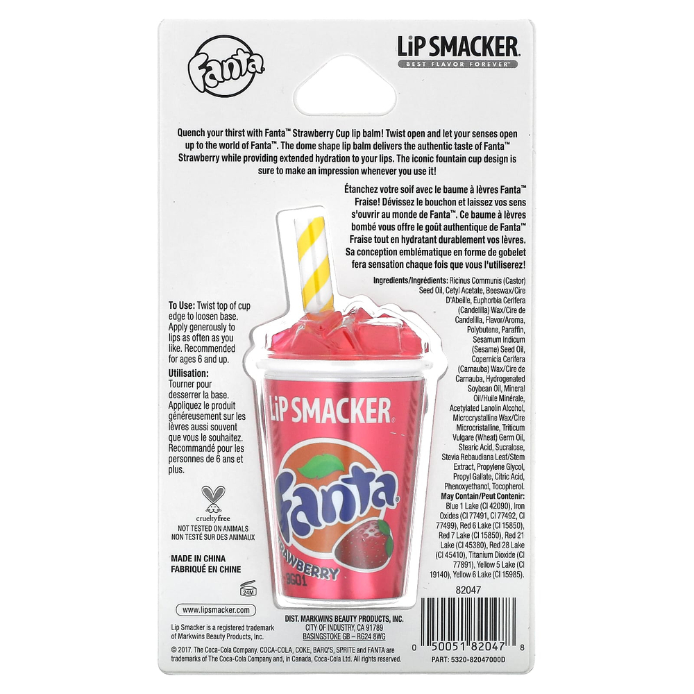 Lip Smacker, Fanta, бальзам для губ, клубника, 7,4 г (0,26 унции)