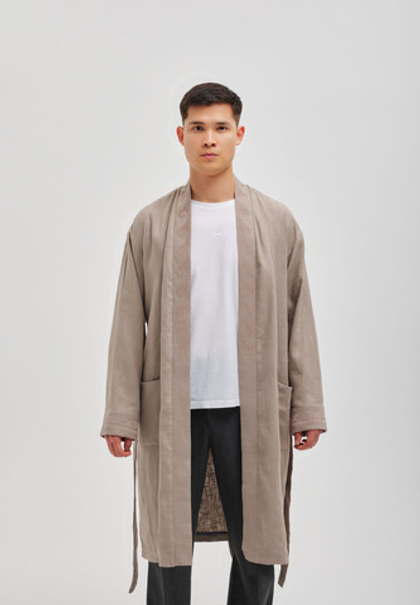 Шапан льняной длинный OYU TOLQYN DARK BEIGE