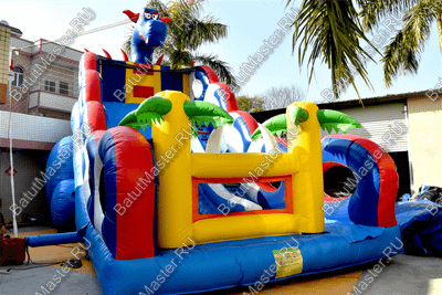 Коммерческий надувной батут-горка "Дракон" 10*5*8 м,без шипов сине-белый