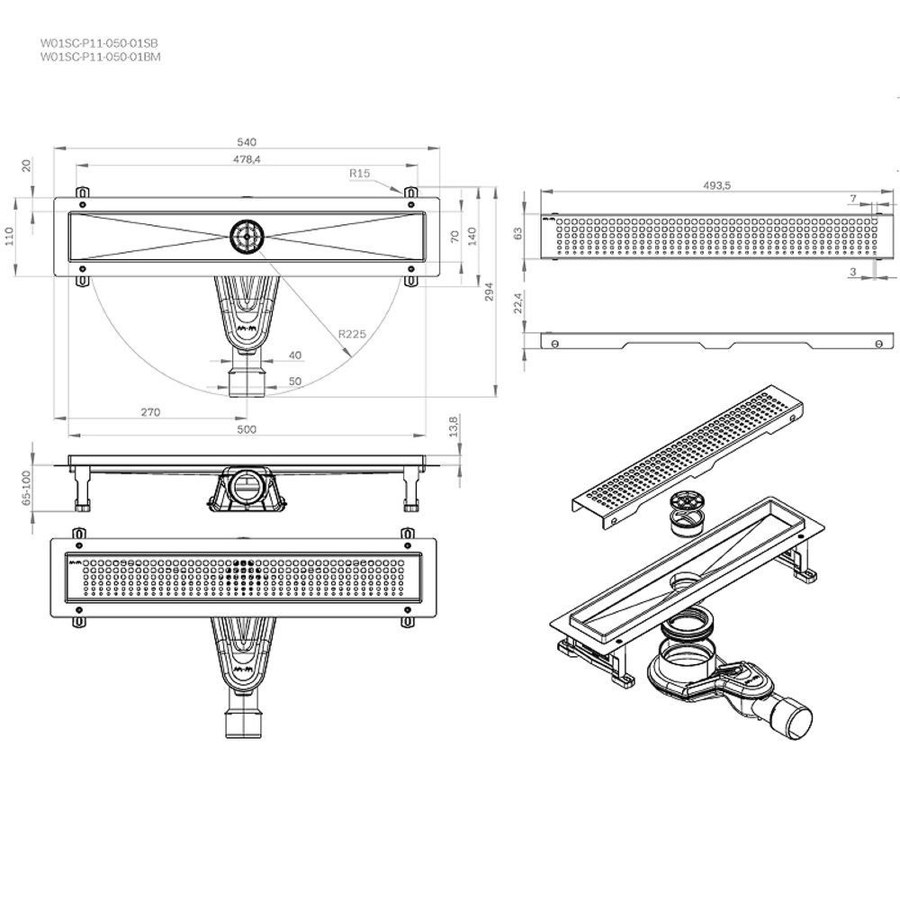 Душевой лоток AM.PM MasterFlow 50 W01SC-P11-050-01BM с Черной матовой решеткой Cut Gradient