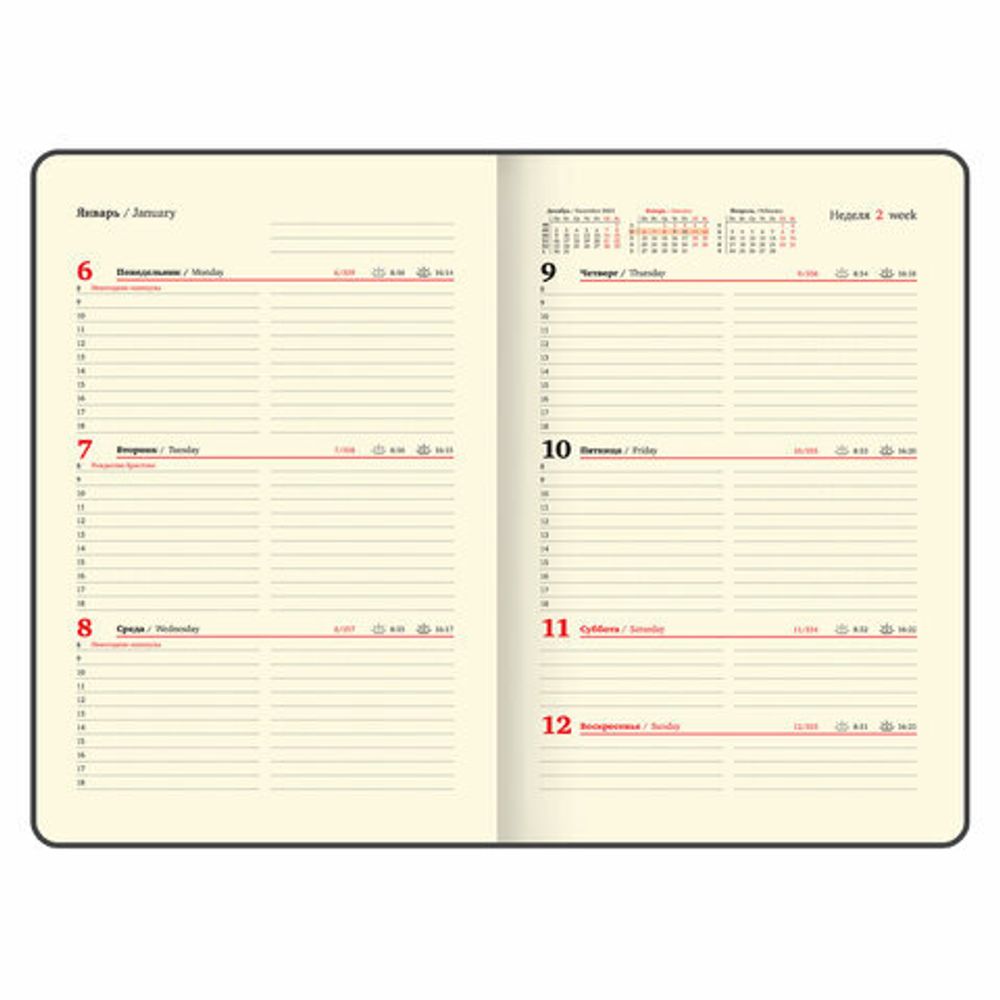 Еженедельник датированный 2025 А5 145х215 мм BRAUBERG "Augustus", под кожу, черный, 115951