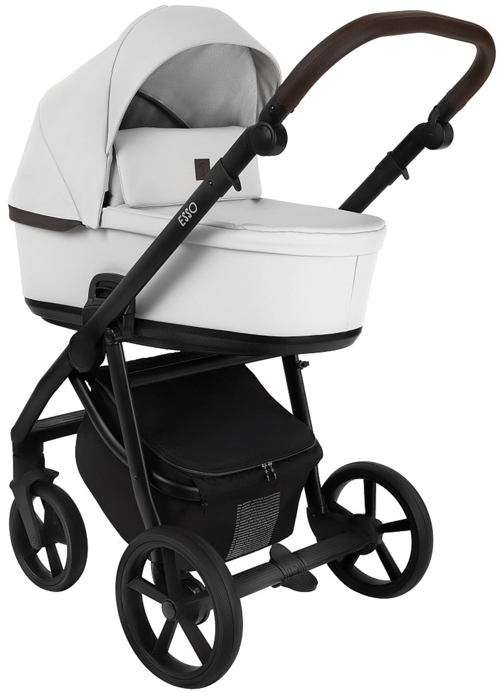 Детская коляска Roan Esso Кожа 3 в 1 с автокреслом Pituso Baesa Pro Black ESSK/215/1 White/Black/руч.Тем.коричневый