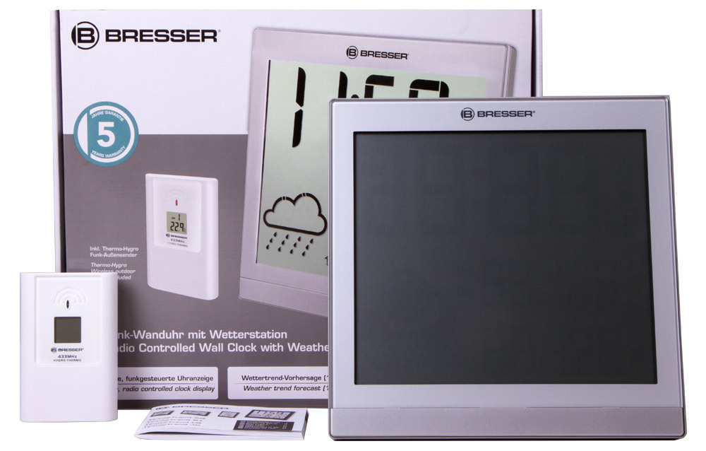 Метеостанция (настенные часы) Bresser TemeoTrend JC LCD с радиоуправлением, серебристая
