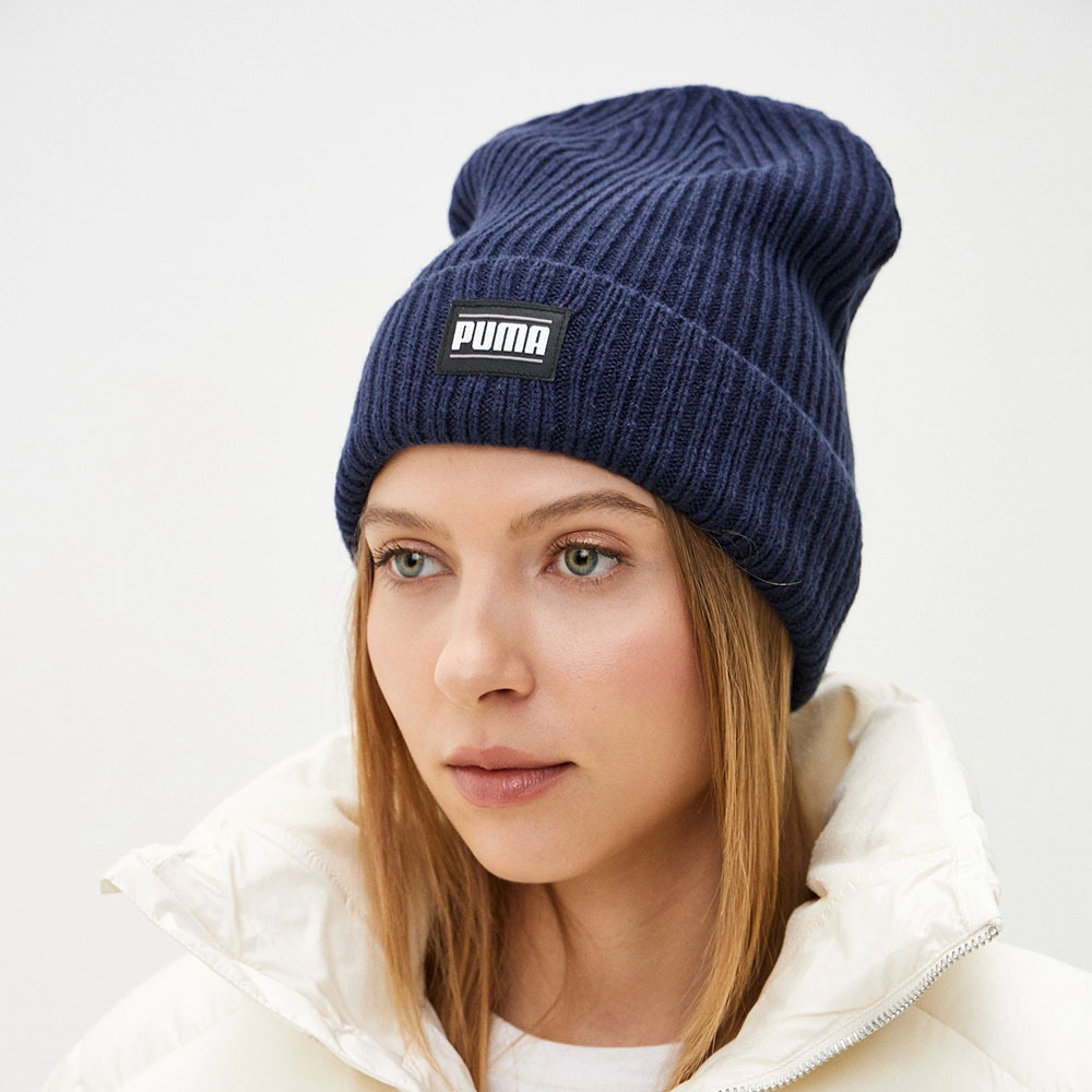 Шапка PUMA Ribbed Classic Cuff Beanie, 02403810, темно-синий