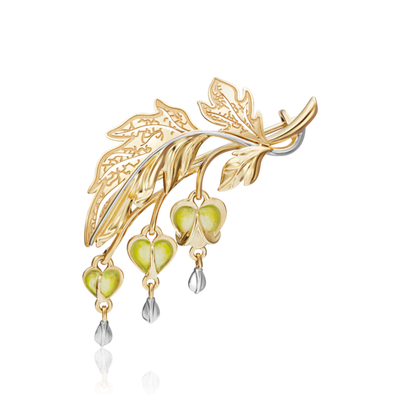 Брошь «Дицентра» из лимонного золота с эмалью