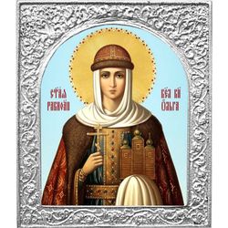 Ольга Святая равноапостольная княгиня. Маленькая икона в серебряной раме.