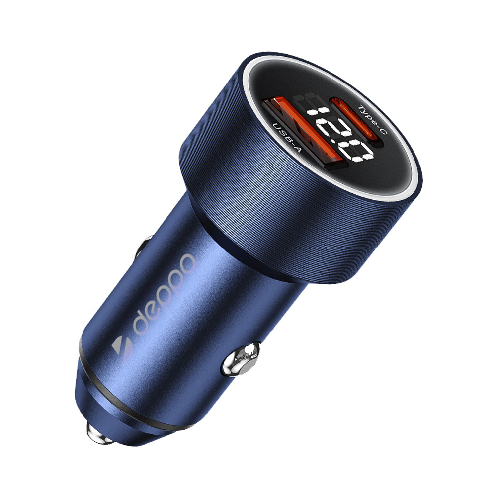 Автомобильное зарядное устройство Car Charger USB A + USB-C, 75Вт, 3А, PD, QC, синий