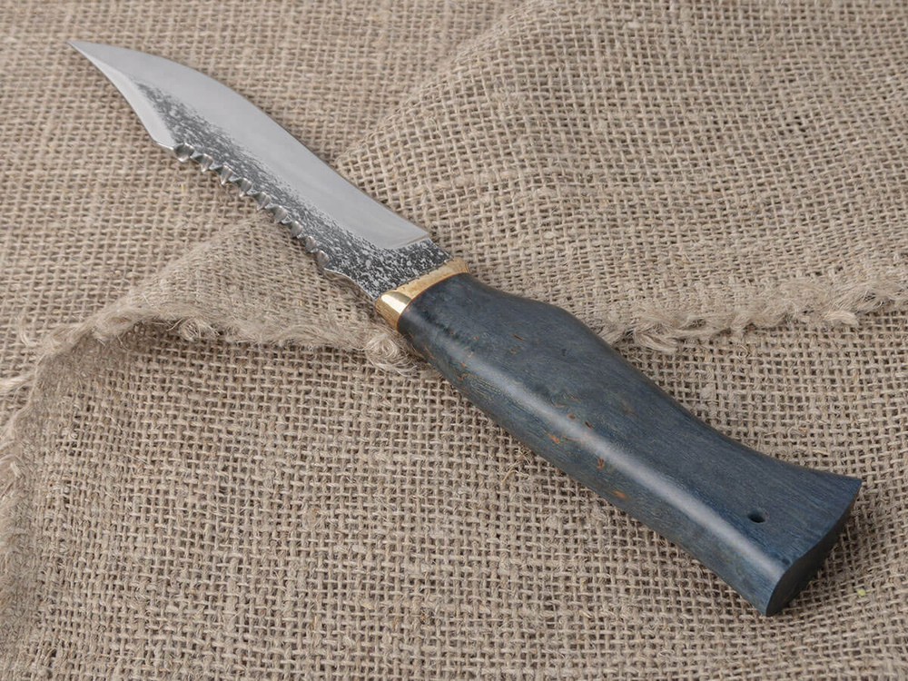 Нож "Щукарь", сталь Bohler N690, рукоять синяя стабилизированная береза