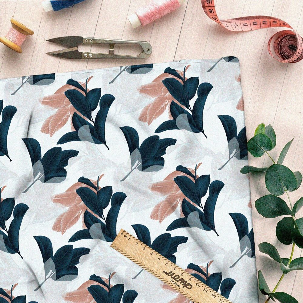 Ткань ниагара листья тёмно-серые и пудровые