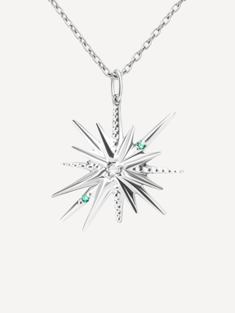 Подвес из серебра со вставками из выращенных турмалина параиба и бриллианта