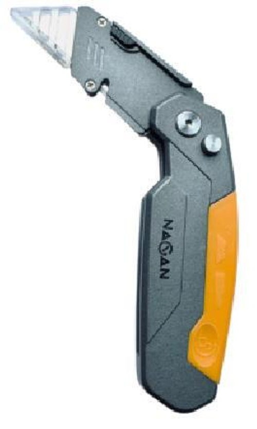 Нож пистолетный 19мм трапец./алюмин.,складной +2лез +биты PH2 и SL5.5   NAGAN   (НГ-НС-ТР-070)