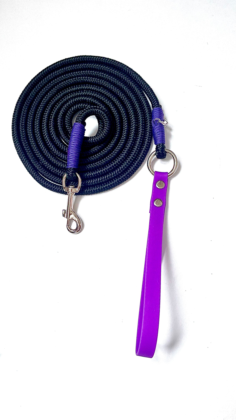 Поводок веревка с ручкой биотан 7 м. Черный, фиолетовый.
