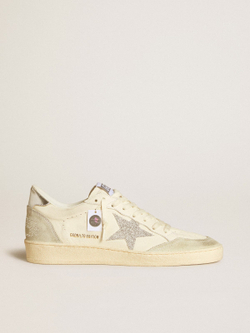 Ball Star with silver Swarovski micro-crystal star and metallic silver leather heel tab