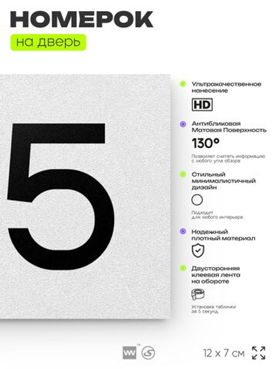 Номер на дверь 145, табличка на дверь для офиса, квартиры, кабинета, аудитории, склада, белая 120х70 мм, Айдентика Технолоджи
