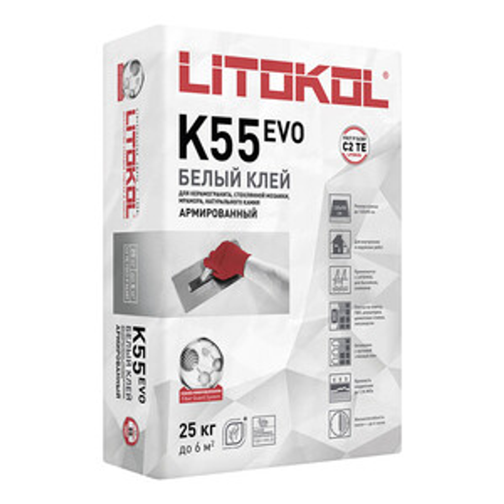 Клей для плитки LitoPlus K55 белый, 25 кг Litokol (Литокол) (К55)