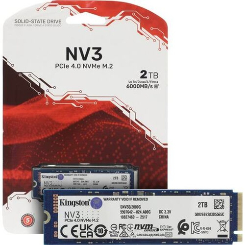 Жесткий диск SSD M.2 2Tb Kingston NV3, 6000/5000MBs, 250000 IOPS, TLC 3D NAND, 2280, PCI-E 4.0 x4 (SNV3S/2000G)