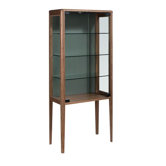 Высокий буфет 3292 из закаленного стекла и орехового дерева с подсветкой