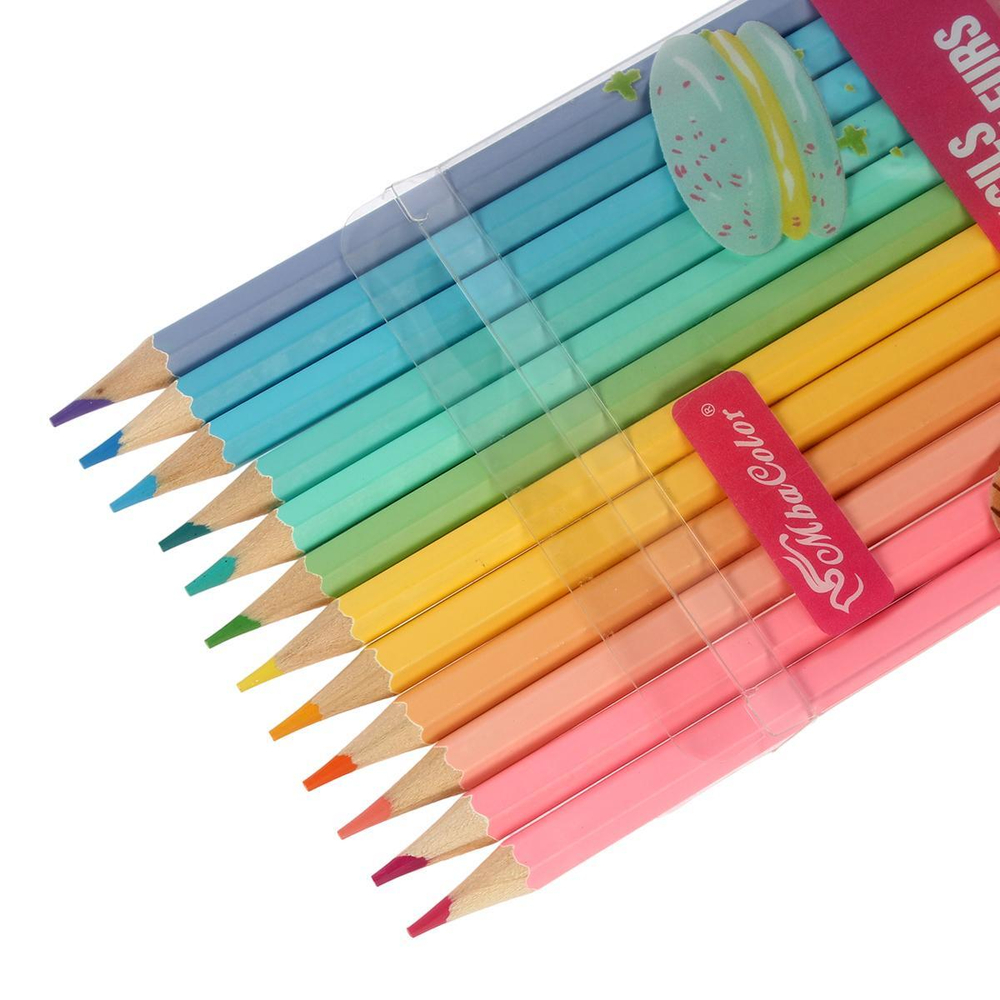 Карандаши цветные Pastel 12 цветов шестигранные в пластиковой коробке
