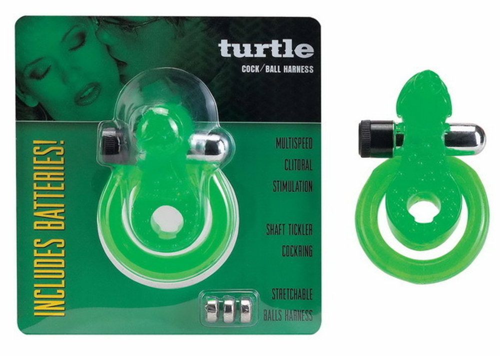 Эрекционное кольцо с минивибратором и подхватыванием мошонки - Черепашка
