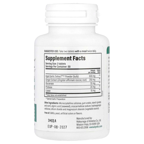 Kyolic, Aged Garlic Extract™, экстракт выдержанного чеснока, для очищения организма и улучшения пищеварения, формула 102, 100 растительных таблеток