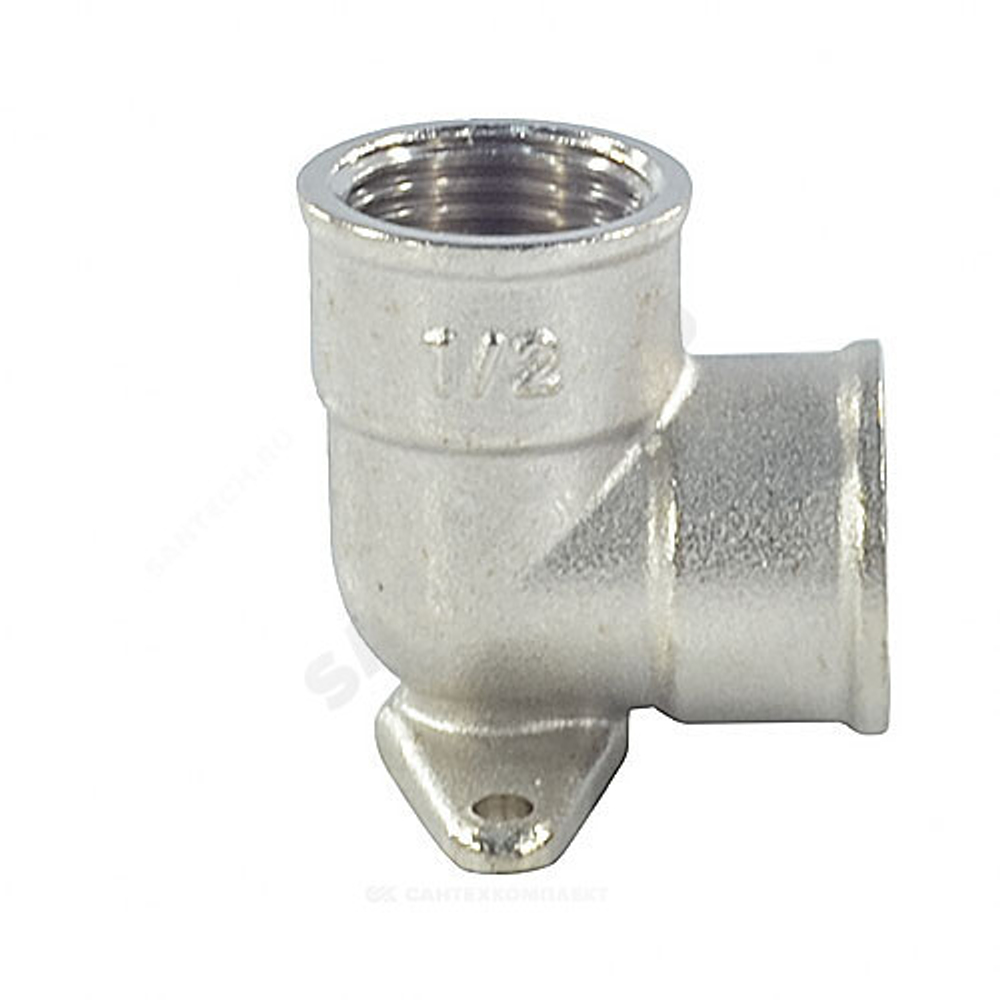Угольник латунь никель установочный Ду 15 (1/2") 2 отверстия ВР/ВР SantechSystems